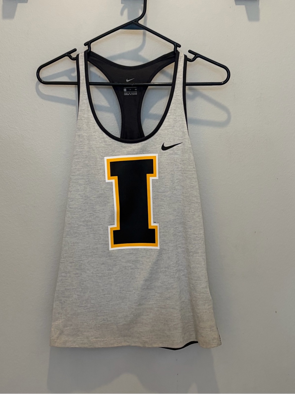 Nike Women's Light Gray Racerback Tank with Black & Gold University of Iowa